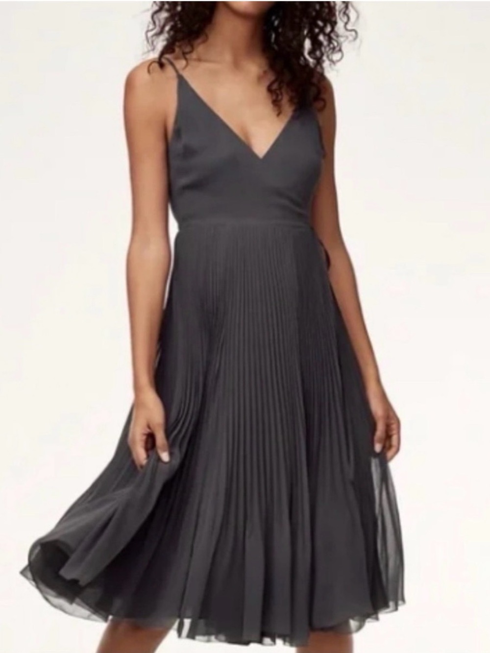 Aritzia Wilfred Beaune Charcoal Pleated Midi Dress